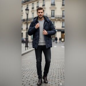 Hugo Boss Men’s Dark Blue Hooded Designer Jacket 46R